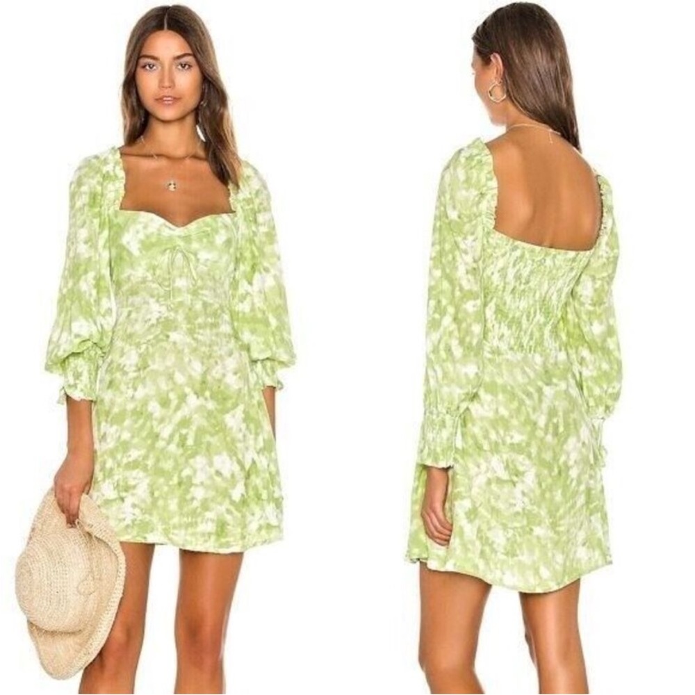 Faithfull the Brand Arianne Mini Dress in Roos Tie Dye Lime SZ US 4 VGUC
